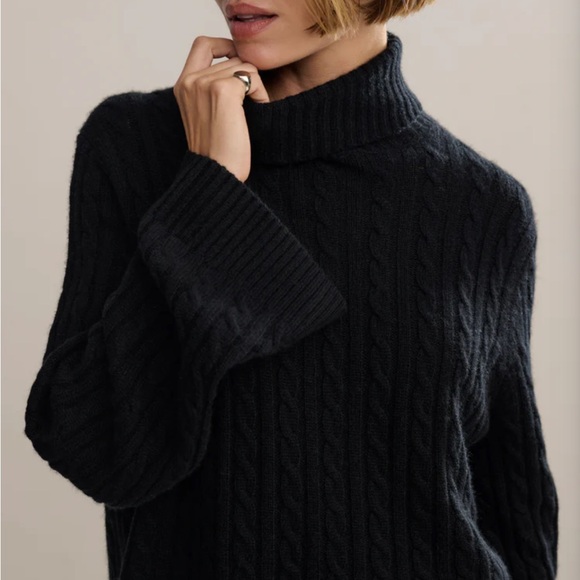 Jenni Kayne Black Cable Knit Turtleneck Sweater - Picture 2 of 6